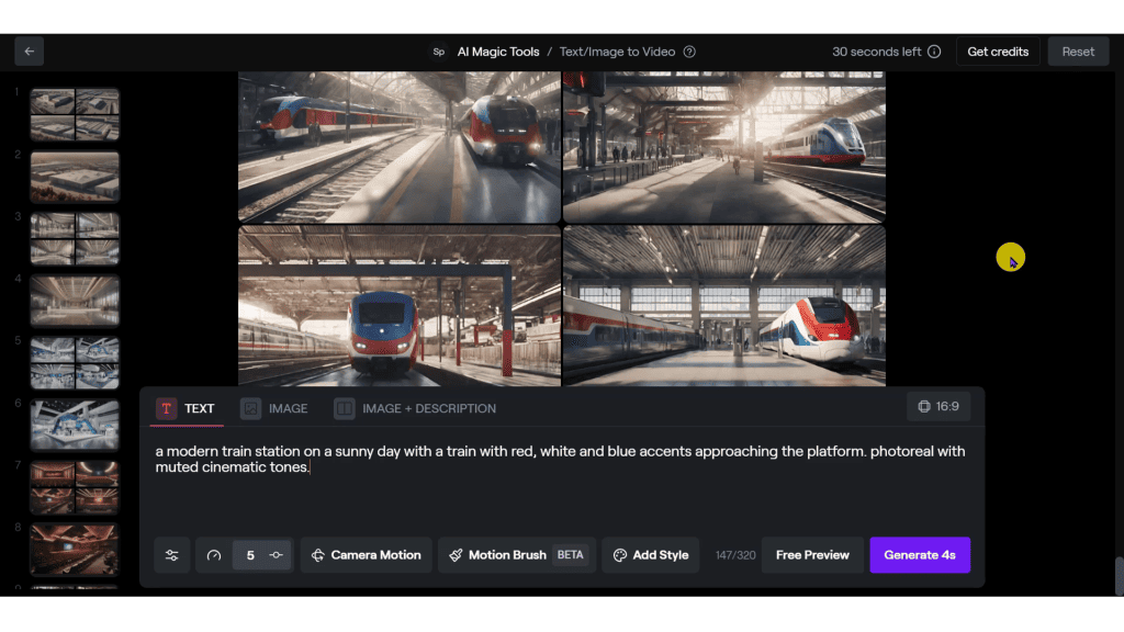 A screenshot from runway.ml showing preview images.
