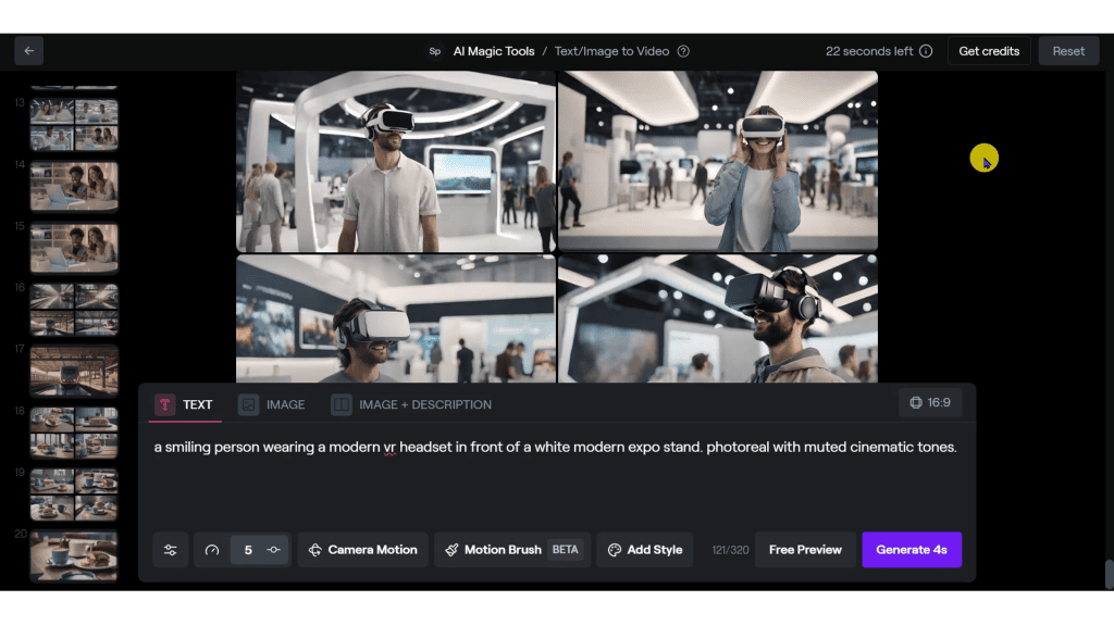 A screenshot from runway.ml showing preview images.