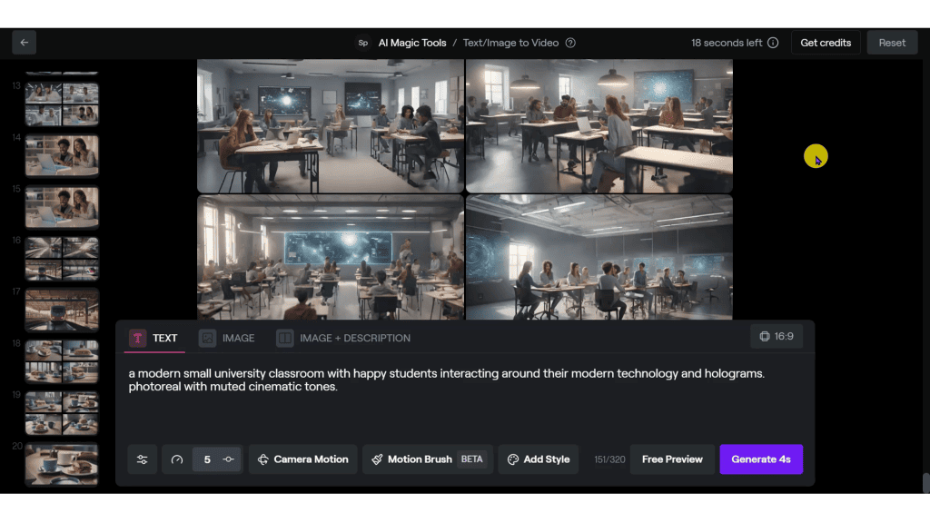 A screenshot from runway.ml showing preview images.