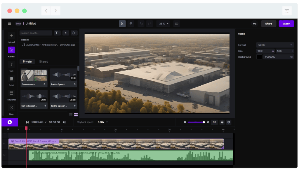 A video editor with an image of a city in the background.