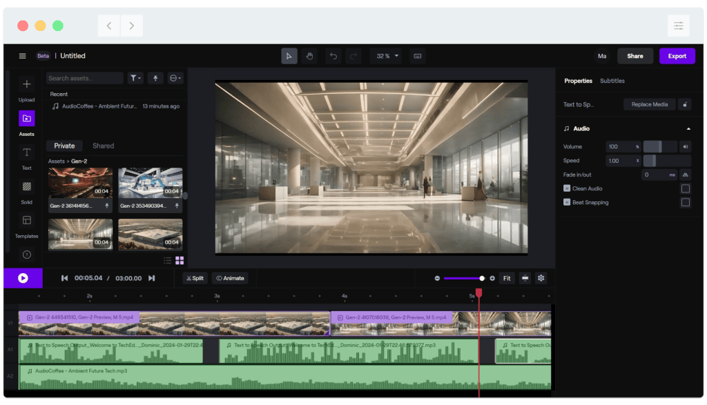 A video editor with an image of a building in the background.