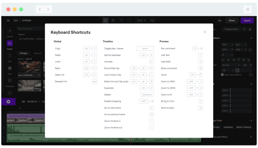 A screen shot of a video editor with a number of buttons.