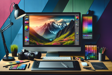 A computer monitor and various image editing tools.