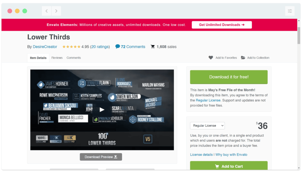 Screenshot of a website page featuring digital download buttons for movie character's thumbnails, with user ratings and a green button offering unlimited downloads.
