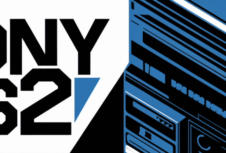 Graphic design of the Sony PS2 logo beside a stylized illustration of the PlayStation 2 console in blue, black, and white.
