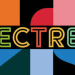 VECTREX text in multicolored letters over a geometric, colorful abstract background.
