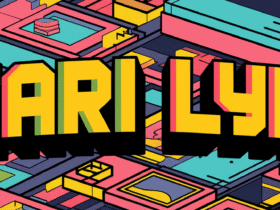 Bold yellow text "ATARI LYNX" on a colorful, geometric, isometric background with blue, pink, and yellow shapes.