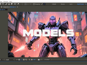 A robotic figure stands in a neon-lit city street with the word "MODELS" in bold white text across the image.