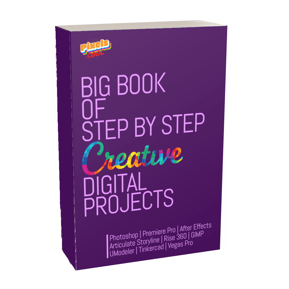 Book titled "Big Book of step by step Creative Digital Projects" with design software listed on the cover.