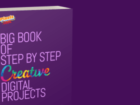 Purple book titled "Big Book of Step by Step Creative Digital Projects" against a matching purple background.