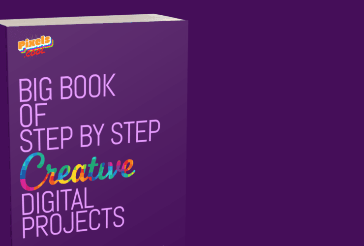 Purple book titled "Big Book of Step by Step Creative Digital Projects" against a matching purple background.