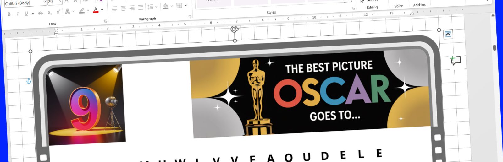 Spreadsheet with an image of an Oscar statue and text reading "The Best Picture Oscar Goes To...