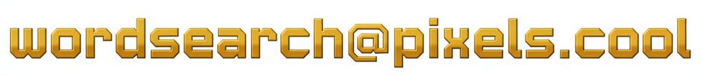 The text "wordsearch@pixels.cool" is displayed in bold, gold, block-style letters on a white background.